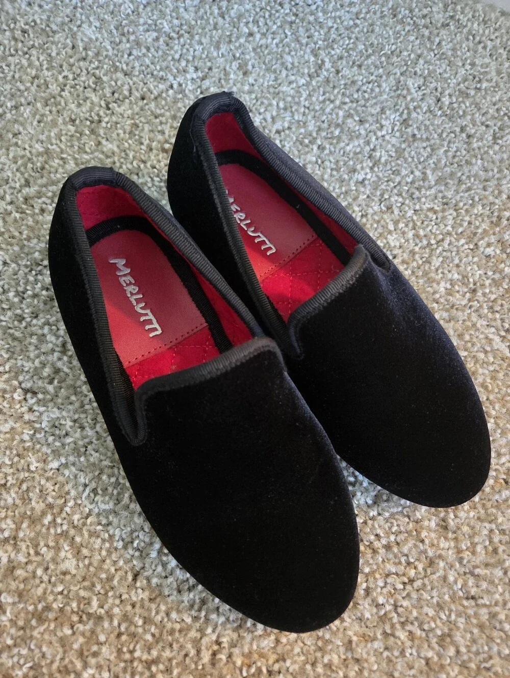 Merlutti Plain Black Velvet Red Sole Slip On Loafers Kids Size K1 Slipper Unisex